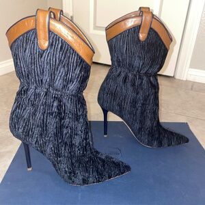 MALONE SOULIERS Navy Tan Velvet Leather Daisy Boot Size 8.5